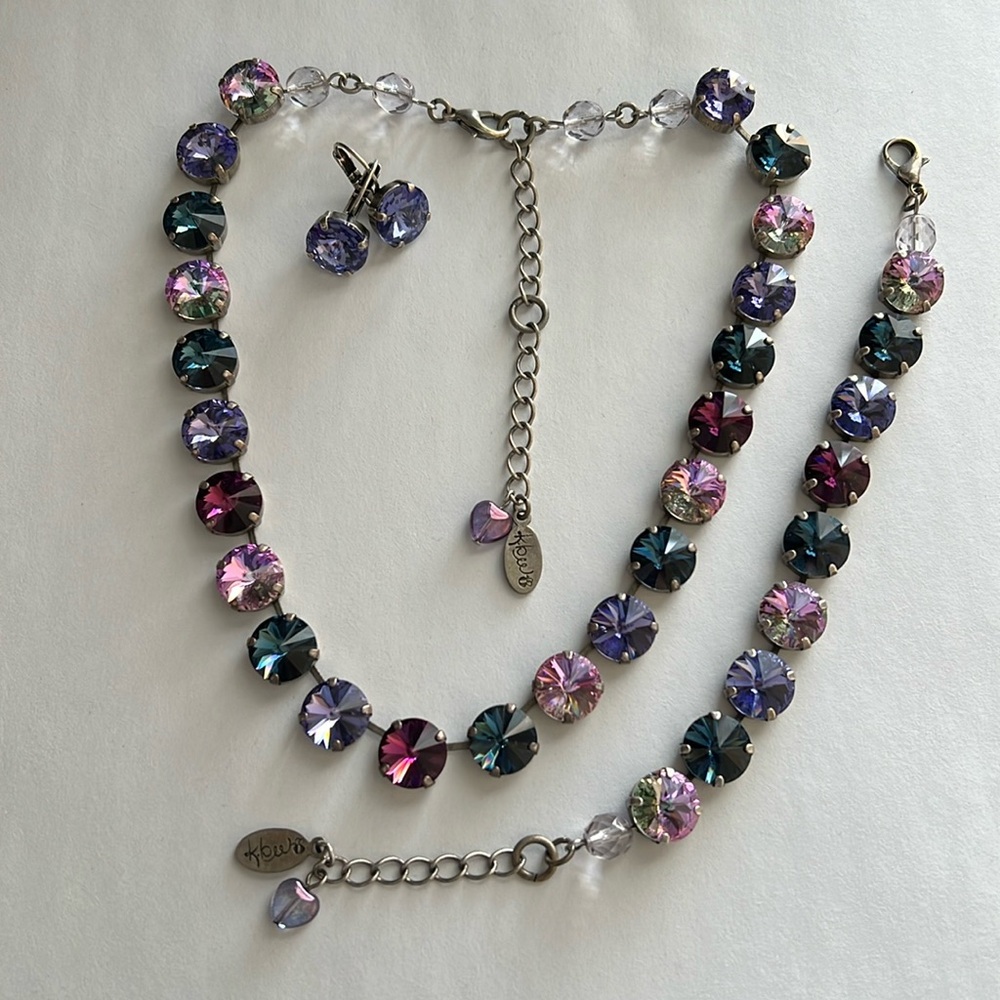 Purple Crystal Necklace, Bracelet & Earring Set